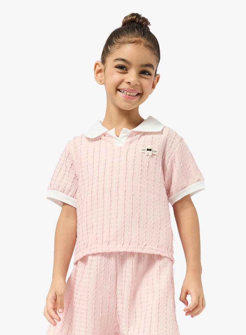 Pinata  Pink Textured Polo Tshirt and Short Set for Women | Best Price UAE